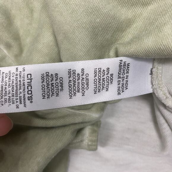 Chicos Top Womens Medium Green Tee Short Sleeve Cotton Round Neck 1 - Picture 7 of 8